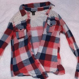 Plaid lace flannel